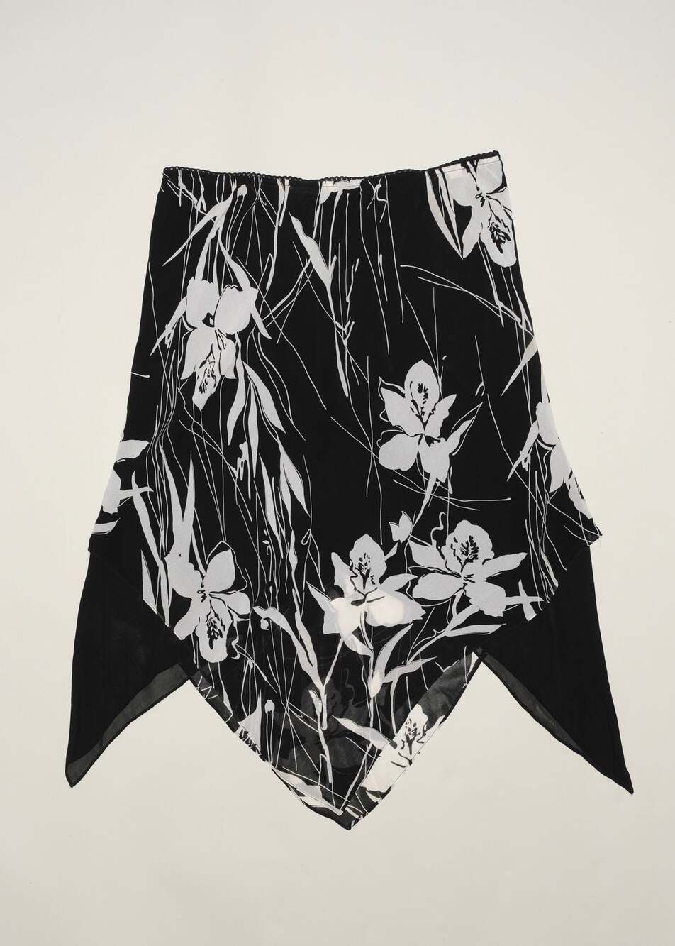 Eva Blue Black and White Floral Asymmetrical Hem Skirt